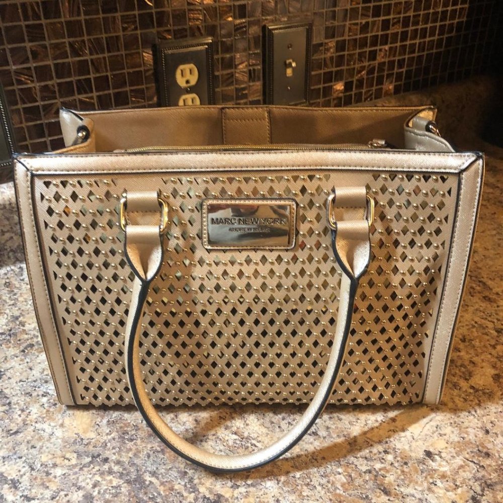 🔴Marc New York Andrew Marc Gold Embellished Large Satchel/Sho…